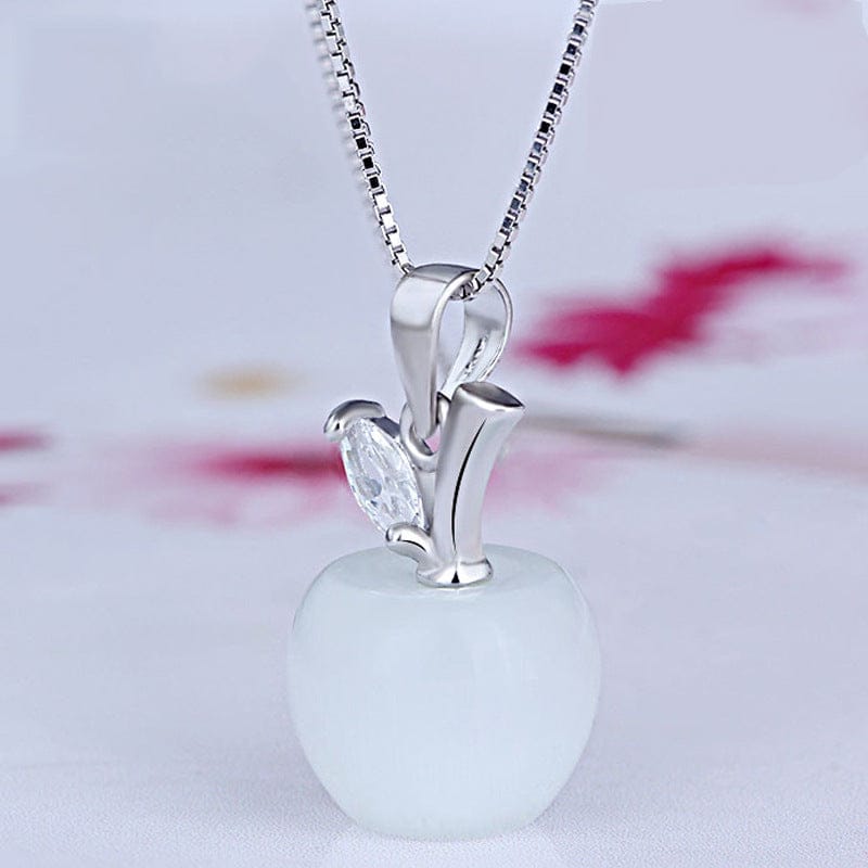 White 3D Pink Opal Apple Shape Pendant Necklace Apple Jewelry Teachers Appreiation Gift for Mentor Principal