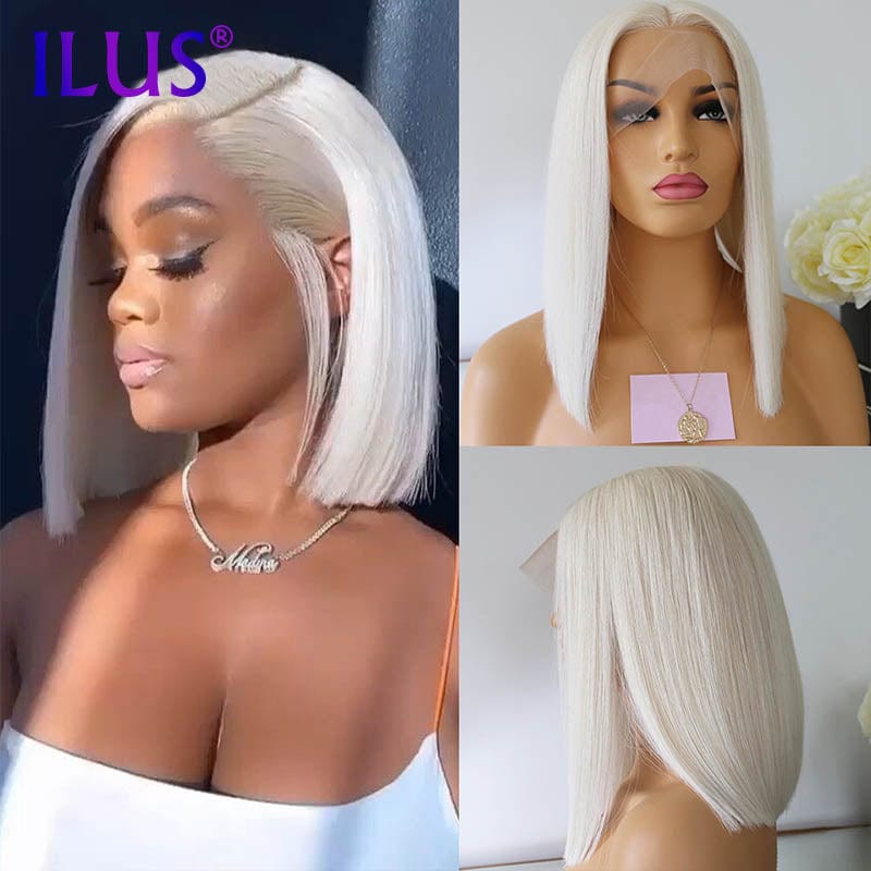 White 60 Colored Lace Frontal Wigs Straight 10 Inch Bob Wigs Short Pixie Cut Full HD Lace Front Human Hair Wigs For Black Women