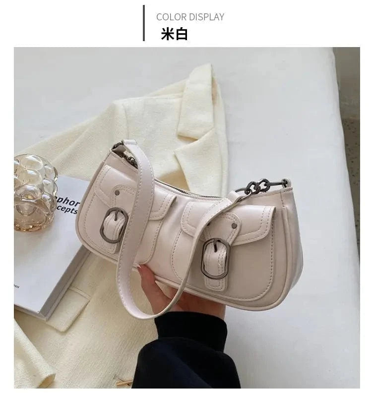 White Fashion Leather Shoulder Armpit Bag for Women 2024 Tend Female Simple Small Pocket Design Underarm Handbags and Purses