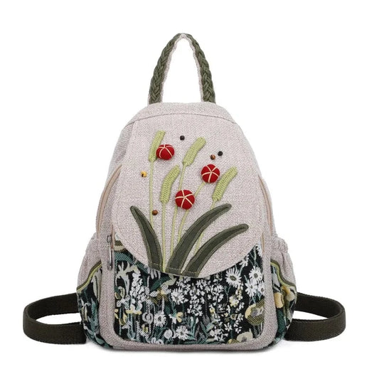 White Girl Embroidery Flora Backpack Casual Backpack Travel ladies bag