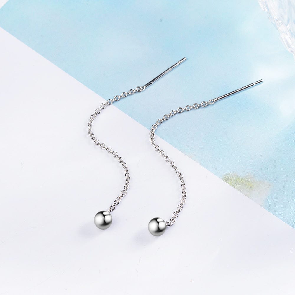 White gold color Long Tassel Ear Line Female Round Bead Pendant Earrings Temperament Simple Earring Jewelry