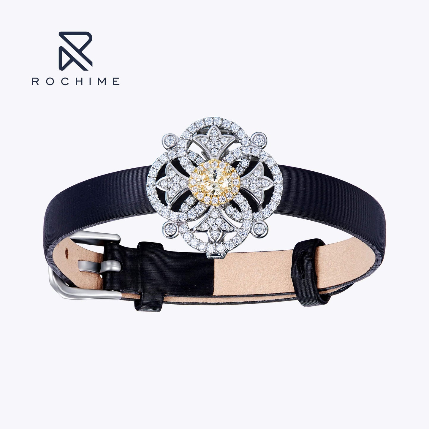 White gold Rochime trendy  flower kaleidoscope wristband yellow gemstone bracelet 925 sterling silver gold plated jewelry for women