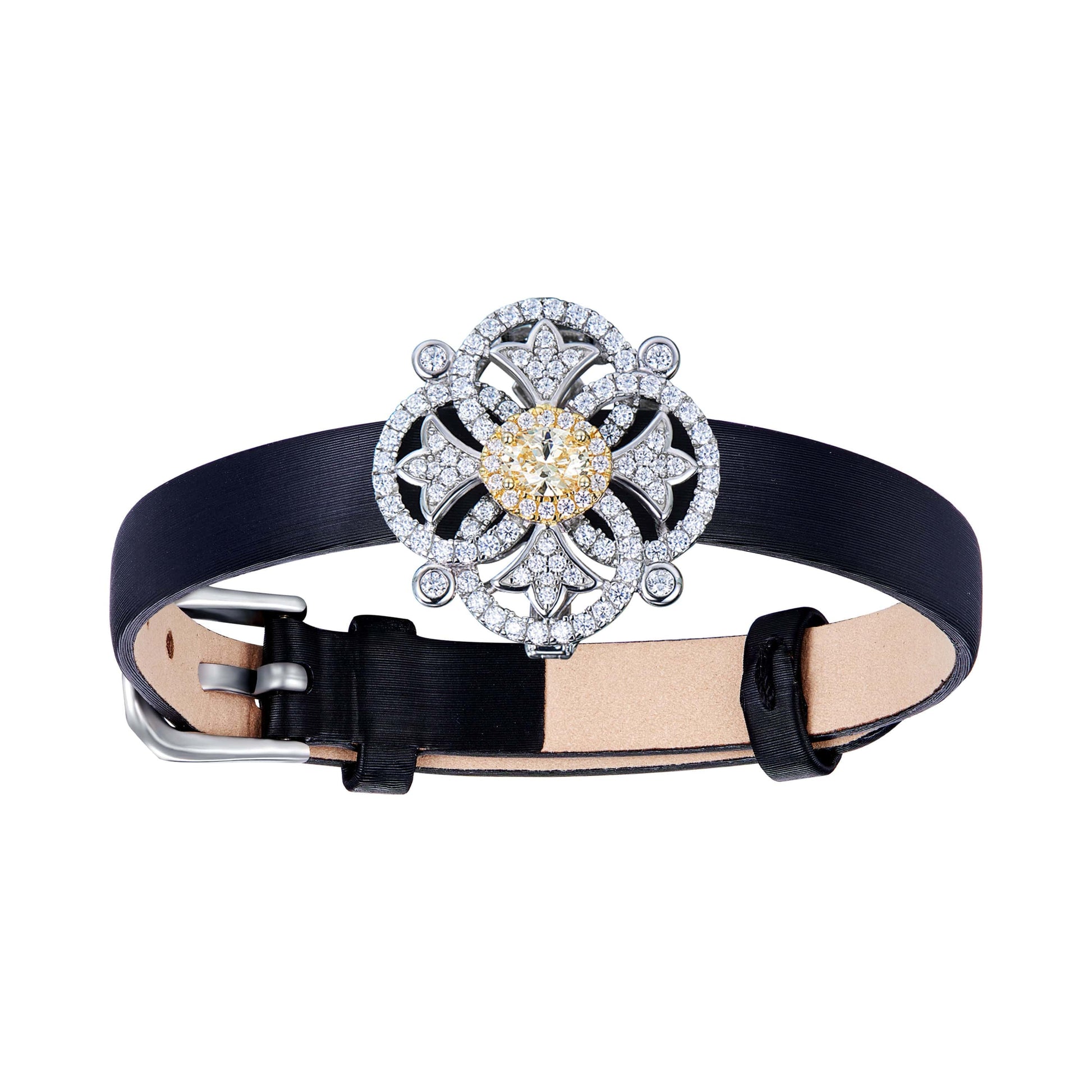 White gold Rochime trendy  flower kaleidoscope wristband yellow gemstone bracelet 925 sterling silver gold plated jewelry for women