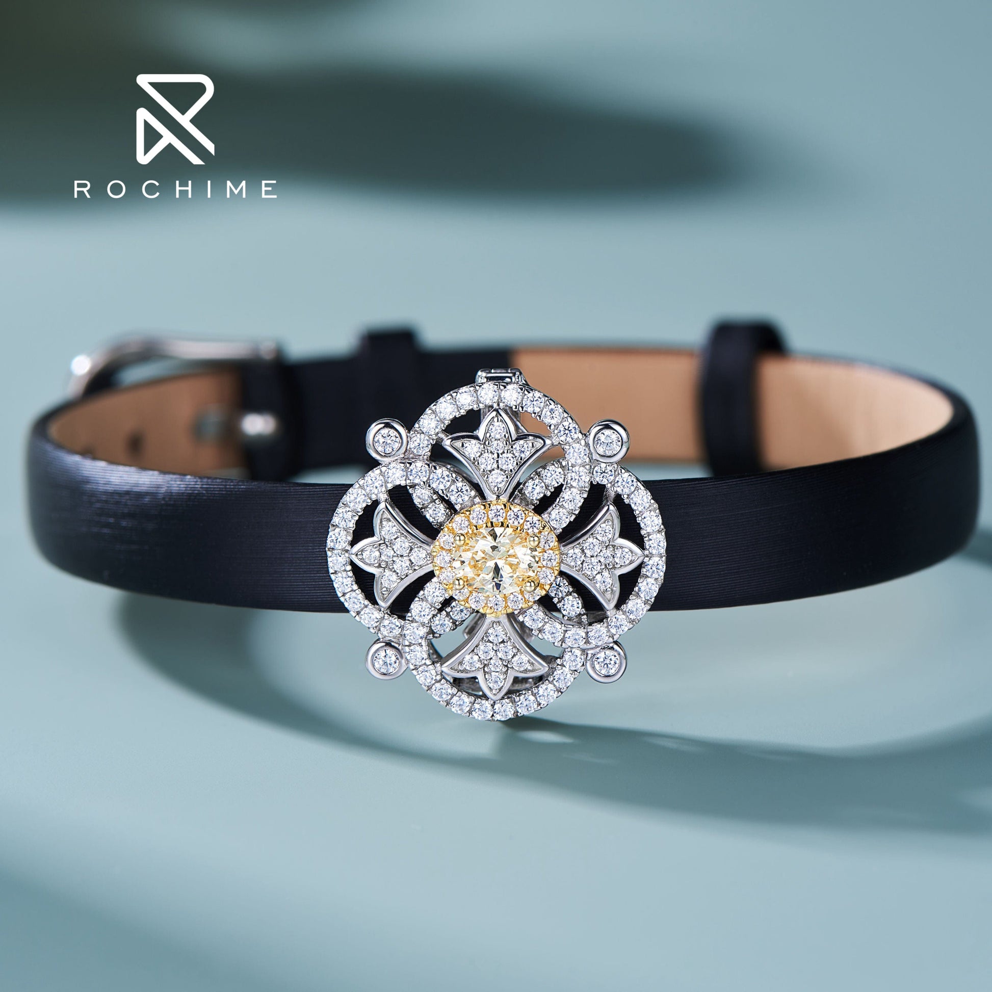 White gold Rochime trendy  flower kaleidoscope wristband yellow gemstone bracelet 925 sterling silver gold plated jewelry for women