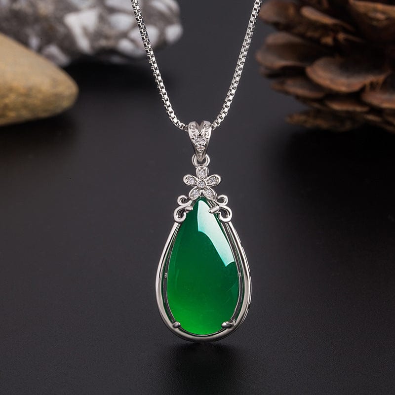 White GOLD&SILVER Island Silver color Emerald Pendant Necklace for Women Men Anillos Emerald Bizuteria Pierscionki Pendants Drop Ship