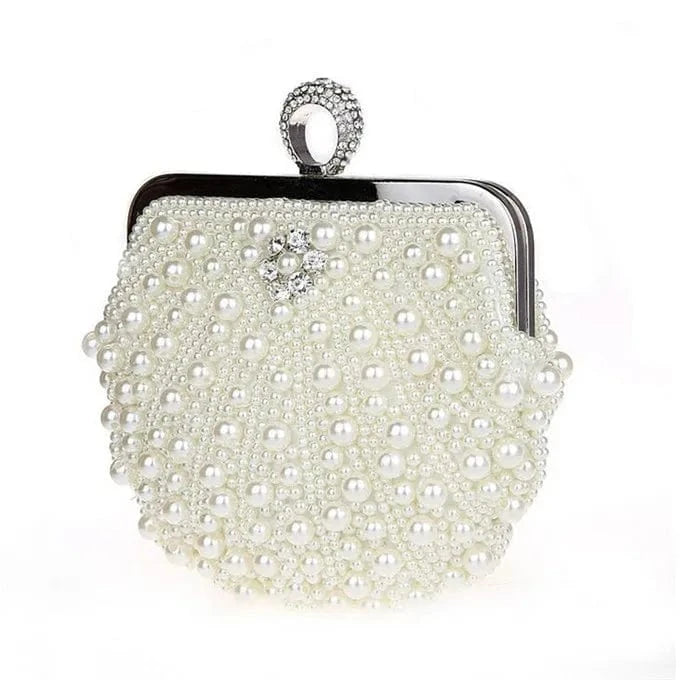 White High quality fashion ring pearl shell evening party purse clutch bag