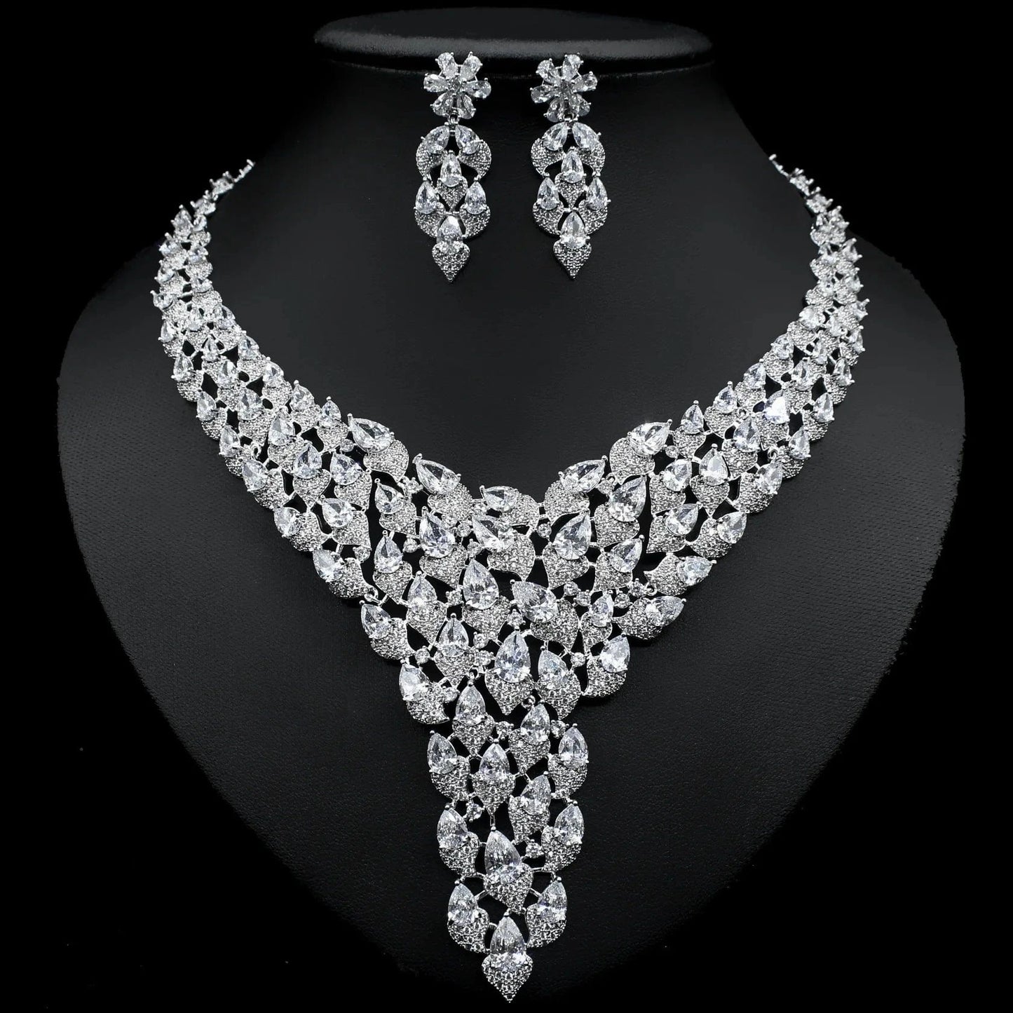 White High Quality Inlay Full Zircon Jewelry Necklace Drop Earring Women Trendy Bridal Engagement Wedding Jewelry Set