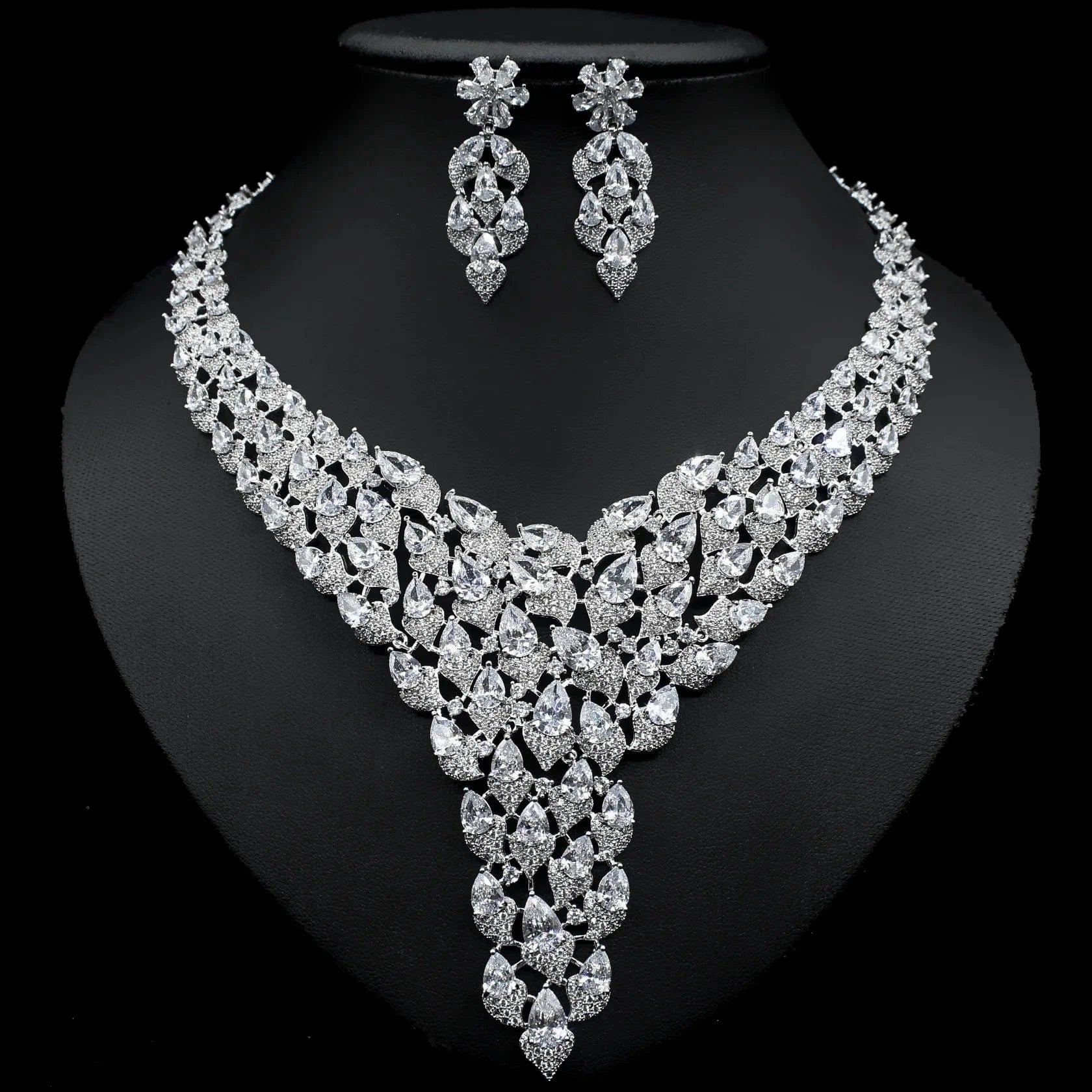 White High Quality Inlay Full Zircon Jewelry Necklace Drop Earring Women Trendy Bridal Engagement Wedding Jewelry Set