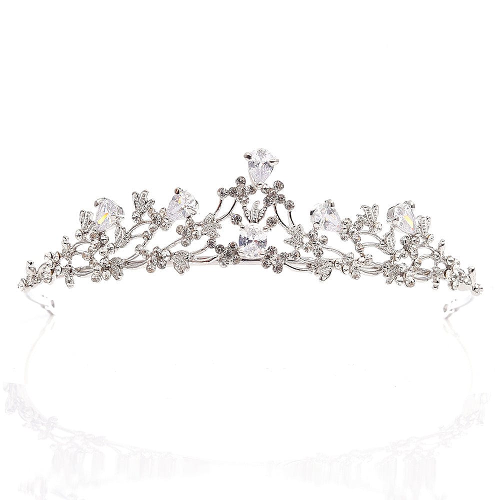 White Korean Wedding Birthday Alloy Rhinestone Zircon Bride Small Crown Exquisite Zircon Crown Accessories Tiaras 14cm*3.5cm 1 Piece