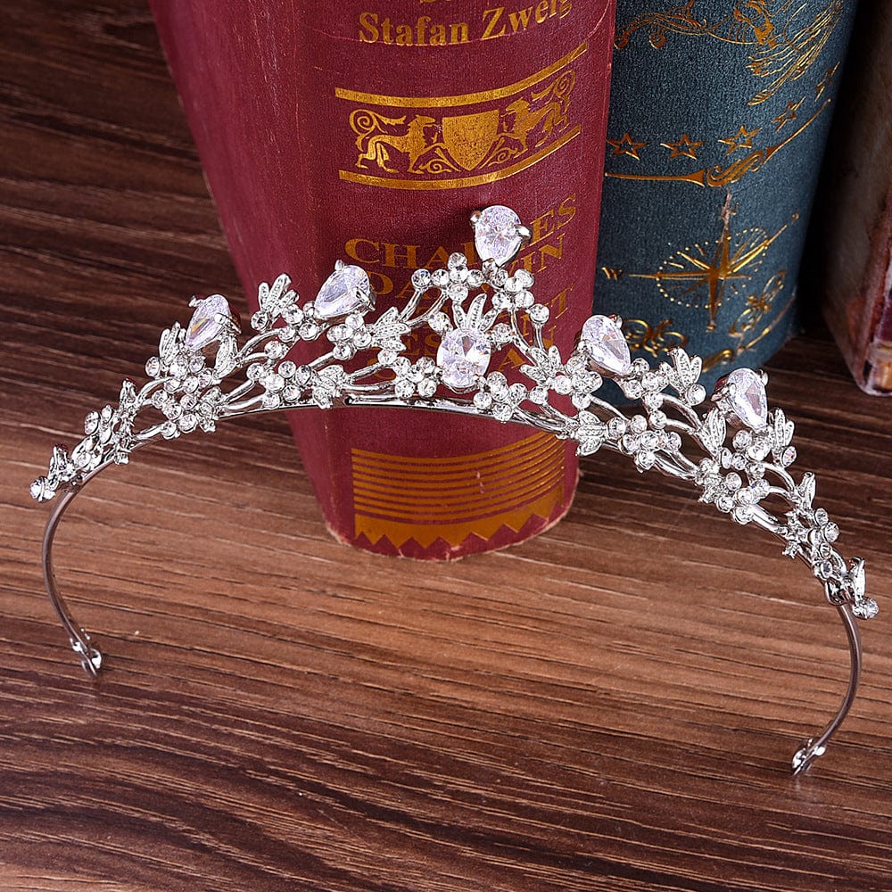 White Korean Wedding Birthday Alloy Rhinestone Zircon Bride Small Crown Exquisite Zircon Crown Accessories Tiaras 14cm*3.5cm 1 Piece