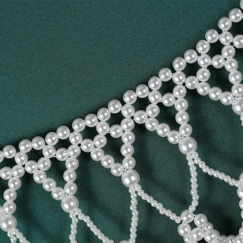 White Luxury Body Jewelry Tassel Wedding Bridal Elegant Tassel Shoulder Chain Necklace White Pearl Shawl Summer Body Chain Jewelry