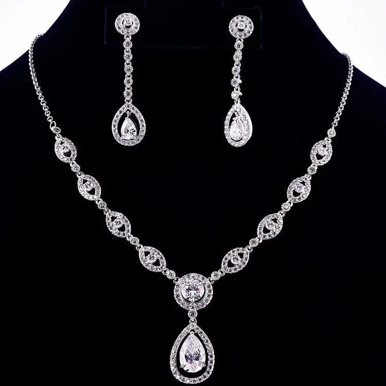White Luxury Water Droplets Zircon Jewelry Hollow Out Necklace Earrings Bracelet Ring Women Minimalist Cute Trendy Jewelry Set