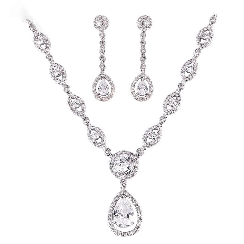 White Luxury Water Droplets Zircon Jewelry Hollow Out Necklace Earrings Bracelet Ring Women Minimalist Cute Trendy Jewelry Set