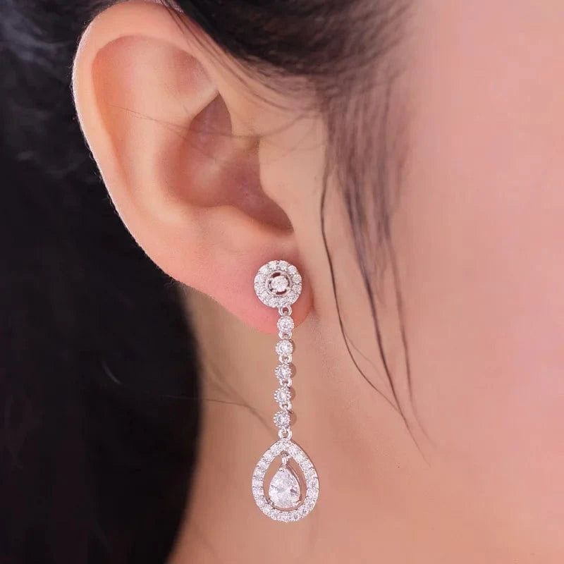 White Luxury Water Droplets Zircon Jewelry Hollow Out Necklace Earrings Bracelet Ring Women Minimalist Cute Trendy Jewelry Set