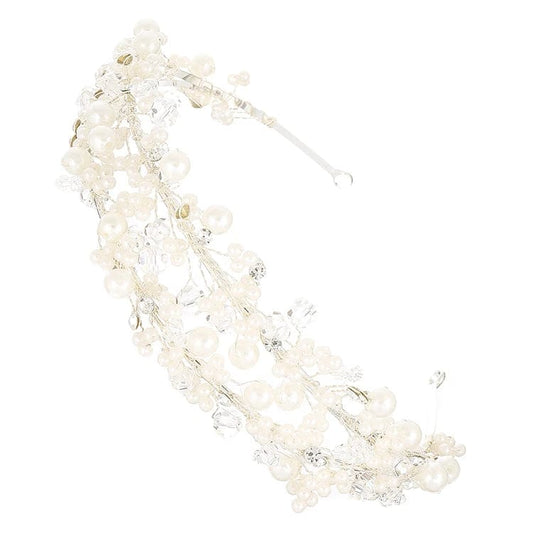 White New Fashion Wedding Pearl Crystal Bride Tiara Hand-woven Headband Hair Accessories