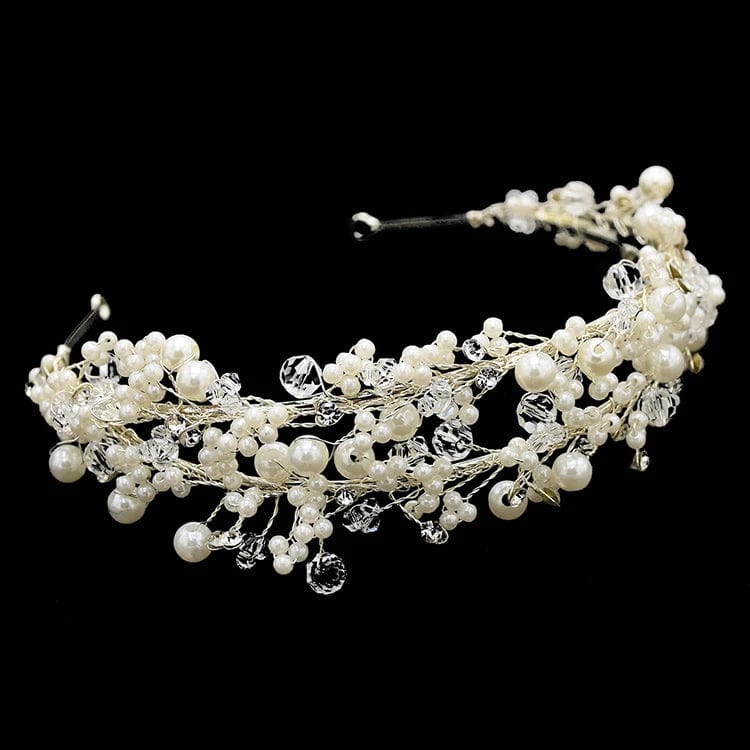 White New Fashion Wedding Pearl Crystal Bride Tiara Hand-woven Headband Hair Accessories