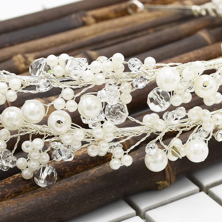 White New Fashion Wedding Pearl Crystal Bride Tiara Hand-woven Headband Hair Accessories