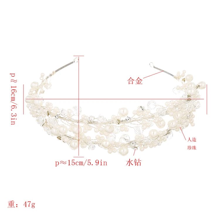White New Fashion Wedding Pearl Crystal Bride Tiara Hand-woven Headband Hair Accessories