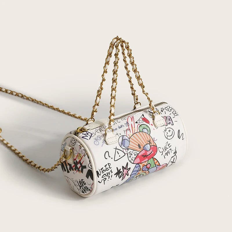 White New made children handbags hot sell ladies sling bag 2023 nice bear printing ladies graffiti handbags
