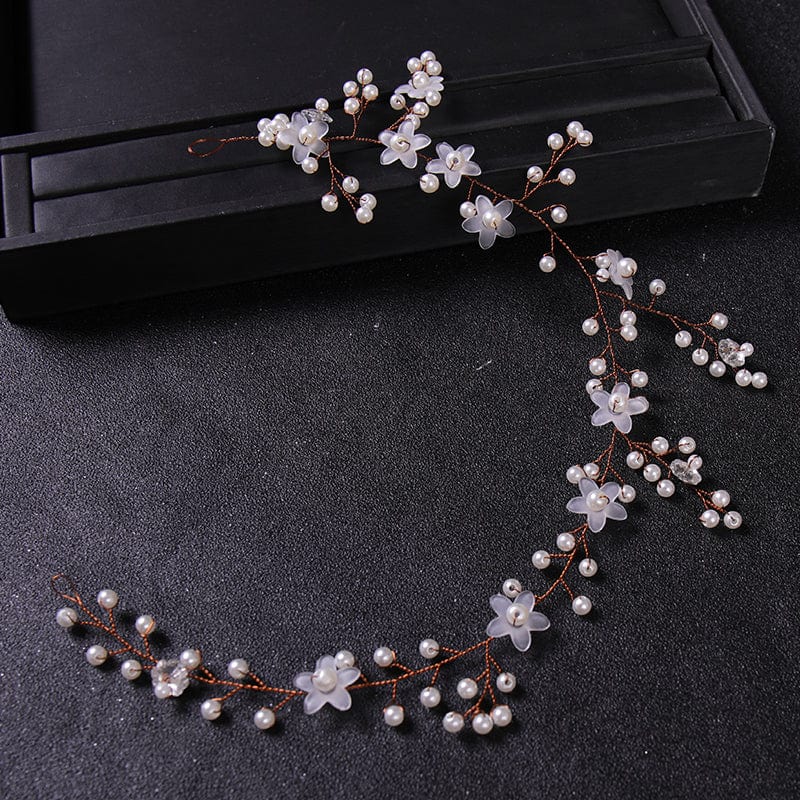 White Pearl Pink Star Flower Bridal Hair Band Accesorios Para Ninas