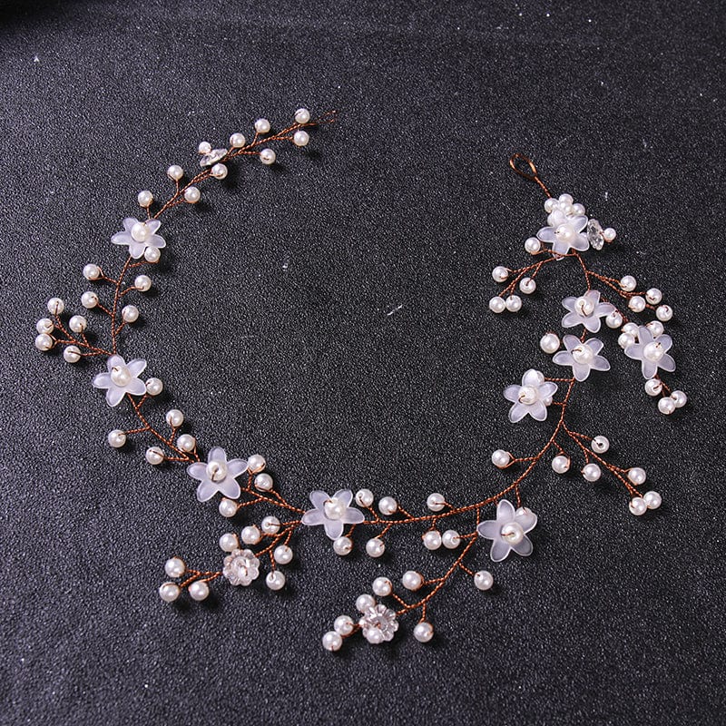 White Pearl Pink Star Flower Bridal Hair Band Accesorios Para Ninas