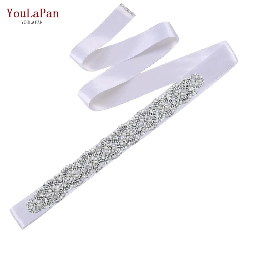 White Ribbon YouLaPan S04C Rhinestone Party Dress Belt Luxury Bridal Sash Ribbon For Ladies Evening Dress Bridal Jewelry Belt