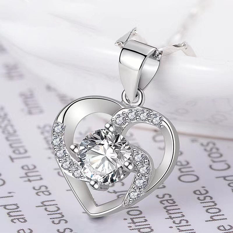 White S925 100% Real S925 Silver Blue Crystal Pendant Endless Love Fashion Amethyst Heart Shaped Pendant Fine Jewelry for Girlfriend Mom