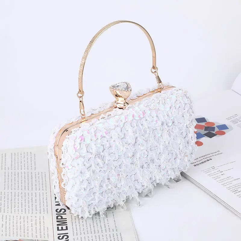 White Wholesale 2022 Channeling Beads Hanging Diamond Evening Clutch Purse New Laser Sequins Crystal Metal Hand Dinner Bag Woman