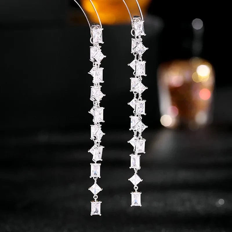 White Wholesale Luxury Geometric Long Drop Earrings for Women Girls Gift Engagement S925 Silver Needle Colorful Zircon Fashion Jewelry