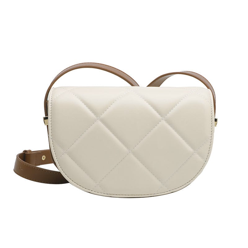 White Women's Bag 2022 New Niche Design Rhombus Shoulder Mesengers Bag Small Fresh Versatile Semi -Circular Saddle Bag