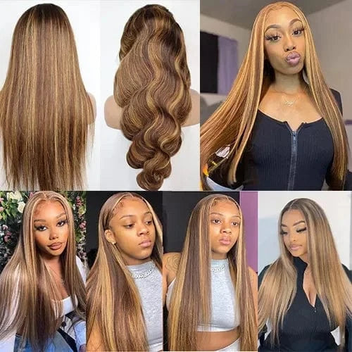 Wholesale 100% Virgin Brazilian Human Hair Frontal Highlight Wigs highlight lace front human hair wig