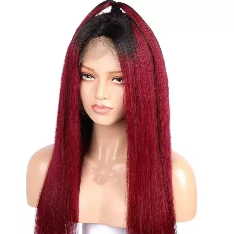 Wholesale 130% Density Burgundy Red Wigs 1b 99J Human Hair Vigin Brazilian Hair Lace Front Wig For Black Woman