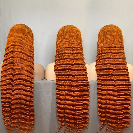 Wholesale 13x4 Natural Human Hair Raw unprocessed Deep Wave ginger orange color human hair wigs