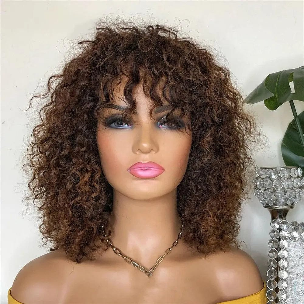 Wholesale 180% Density Afro Deep Wave Brown Color Brazilian Human Hair Machine Made Wigs
