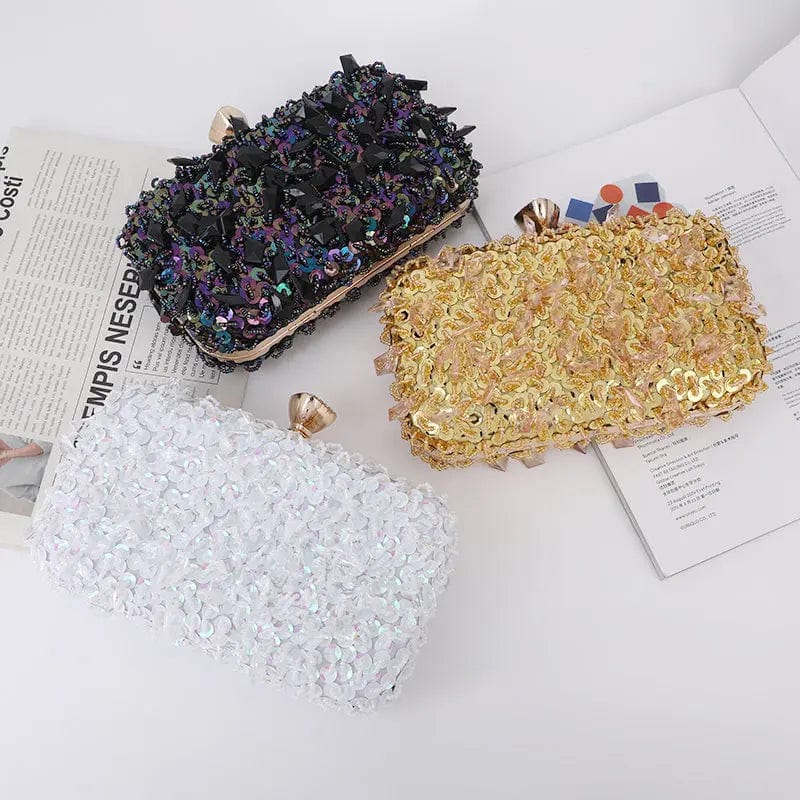 Wholesale 2022 Channeling Beads Hanging Diamond Evening Clutch Purse New Laser Sequins Crystal Metal Hand Dinner Bag Woman