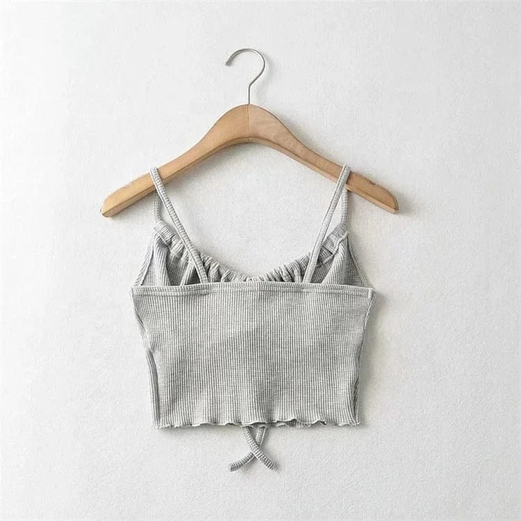 Wholesale 2022 Summer Crop Top with Drawstring Sleeveless Hollow Out Waffle Women Crop Tank Top