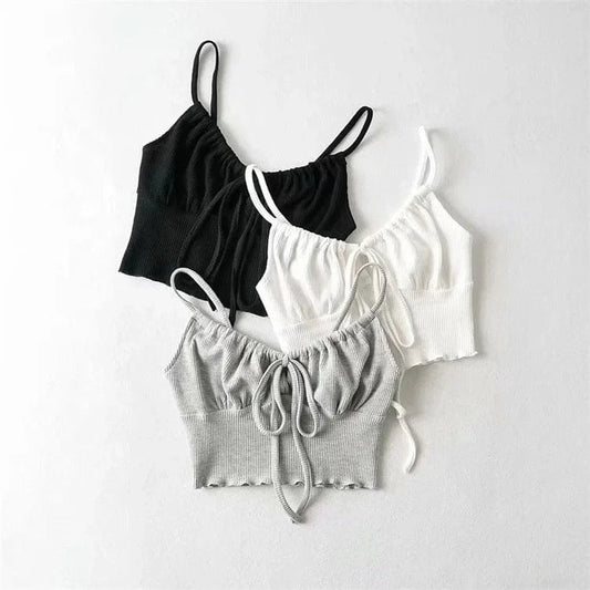 Wholesale 2022 Summer Crop Top with Drawstring Sleeveless Hollow Out Waffle Women Crop Tank Top