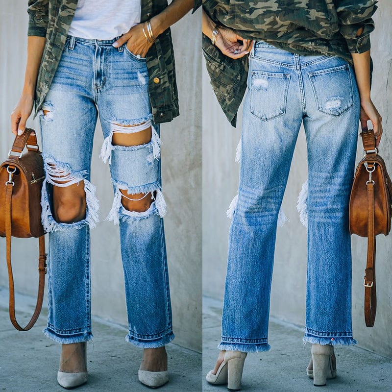 Wholesale 2022 winter hot sale women's pants high quality fashion hollow out pocket high waist jeans