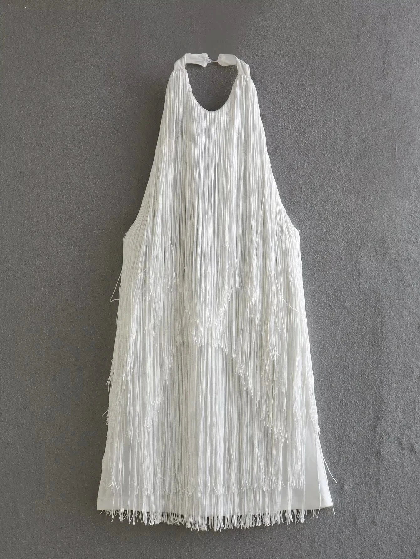 Wholesale 2024 Summer New Product European and American Style Women's Solid Color Loose Tassel halter Dress