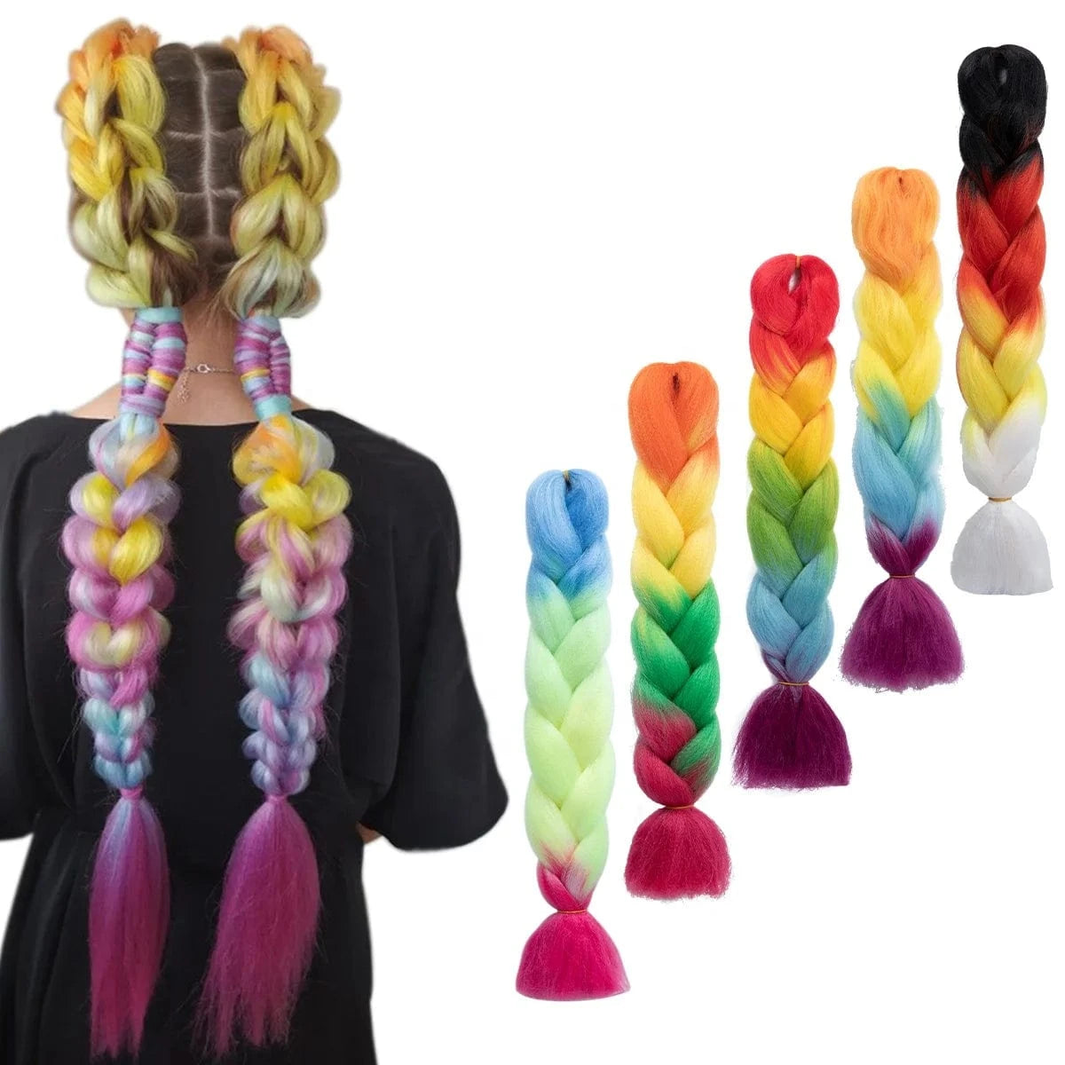 Wholesale 24" 100G Pre Stretched Yaki Easy Synthetic Soft Jumbo Ghana Ultra Braids Crotchet 3 Tone Ombre Rainbow Braiding Hair