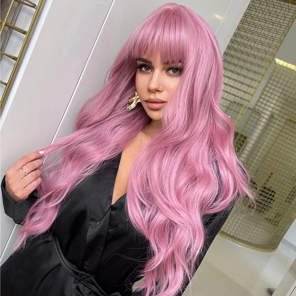 Wholesale 24" Cheap Natural Synthetic Full Lace Wig Vendor Kinky Curly Pixie Cut Pink Long Hair Wigs With Bangs For Women