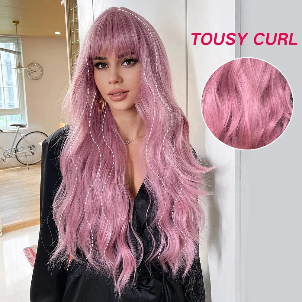 Wholesale 24" Cheap Natural Synthetic Full Lace Wig Vendor Kinky Curly Pixie Cut Pink Long Hair Wigs With Bangs For Women