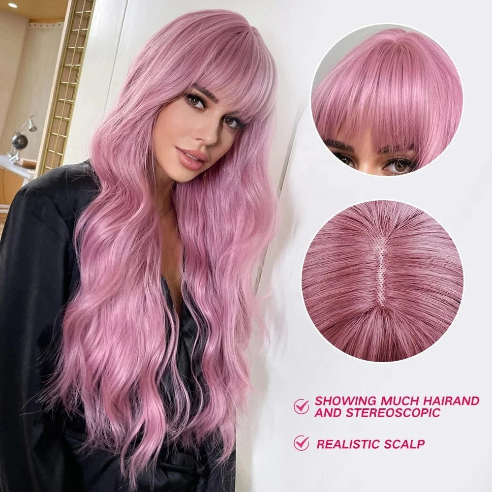 Wholesale 24" Cheap Natural Synthetic Full Lace Wig Vendor Kinky Curly Pixie Cut Pink Long Hair Wigs With Bangs For Women