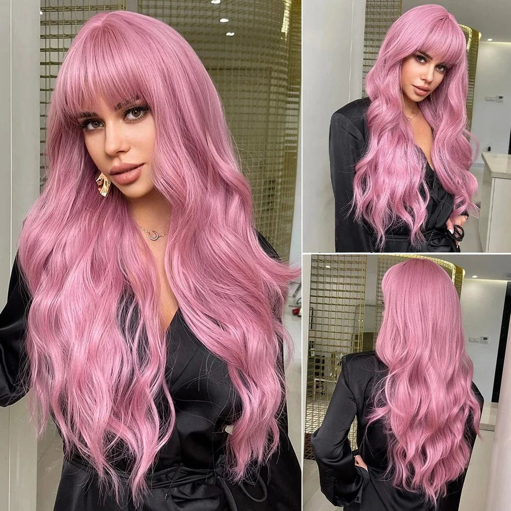 Wholesale 24" Cheap Natural Synthetic Full Lace Wig Vendor Kinky Curly Pixie Cut Pink Long Hair Wigs With Bangs For Women
