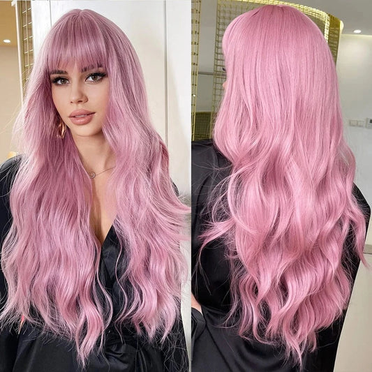 Wholesale 24" Cheap Natural Synthetic Full Lace Wig Vendor Kinky Curly Pixie Cut Pink Long Hair Wigs With Bangs For Women