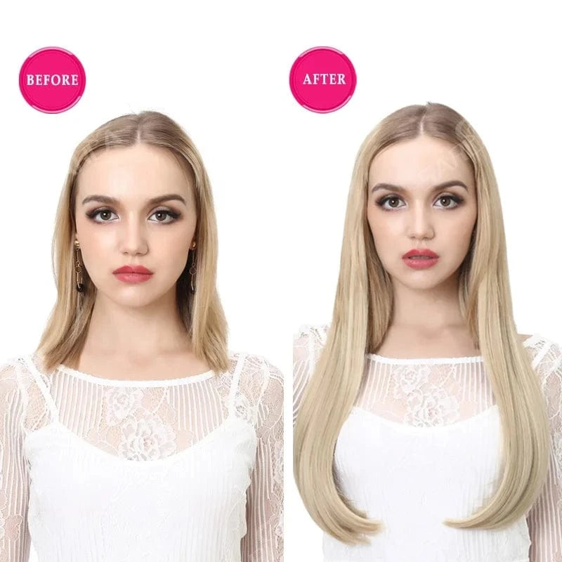 Wholesale 24" Long Straight Best Hair Cheap Synthetic Invisible Clip In Hair Extension Products China U Part Half Wig For Women