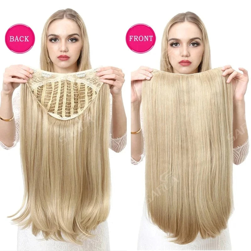 Wholesale 24" Long Straight Best Hair Cheap Synthetic Invisible Clip In Hair Extension Products China U Part Half Wig For Women