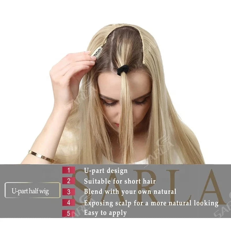 Wholesale 24" Long Straight Best Hair Cheap Synthetic Invisible Clip In Hair Extension Products China U Part Half Wig For Women