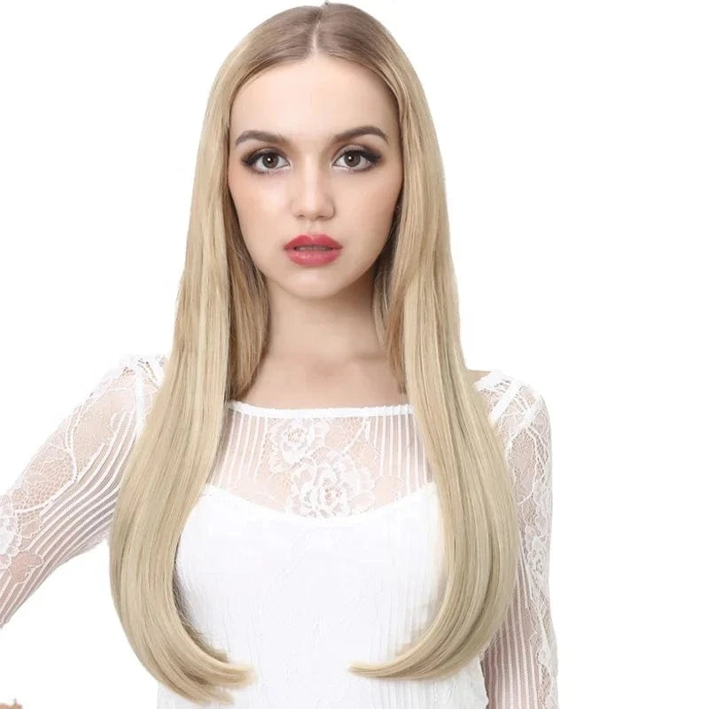 Wholesale 24" Long Straight Best Hair Cheap Synthetic Invisible Clip In Hair Extension Products China U Part Half Wig For Women
