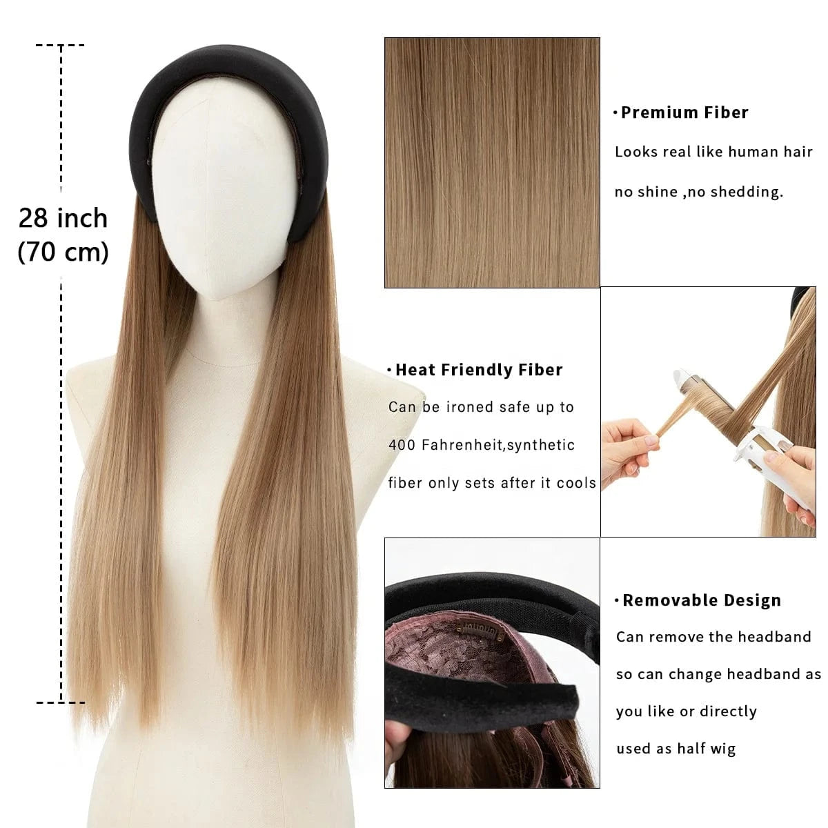 Wholesale 26"  Natural Headbands Wig Headband Hair Extension Wigs Long Ombre Kinky Straight Wig Synthetic For White Women